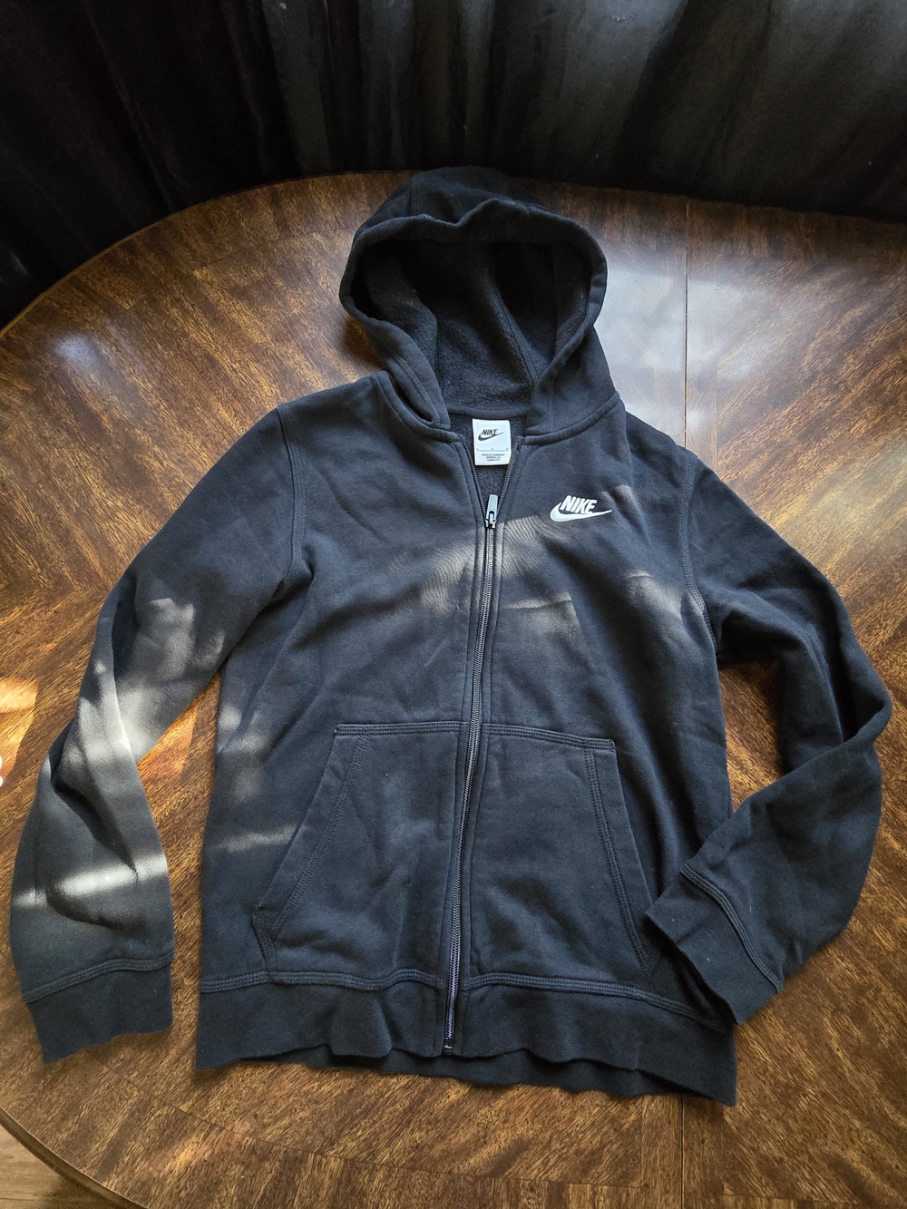 Nike Kids Black Full-Zip Hooded Sweatshirt with White Swoosh
